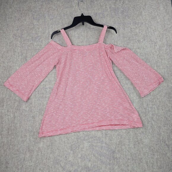 Womens Off-Shoulder Red & White Striped Top - Size S - Picture 2 of 6